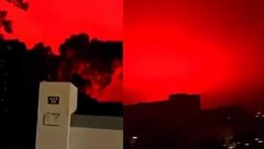浙江舟山氣象局回應當地現血紅天空,可能遠洋船燈光折射所致